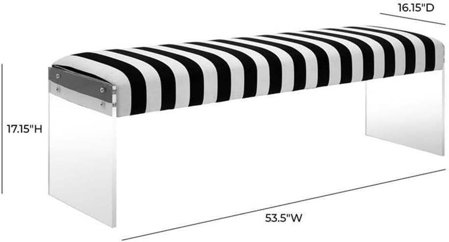 Contemporary Envy Black Velvet 54" Bench with Acrylic Legs