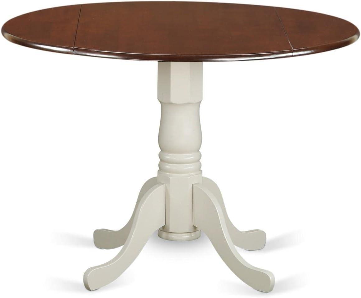 Mahogany and Linen White Round Extendable Dining Table