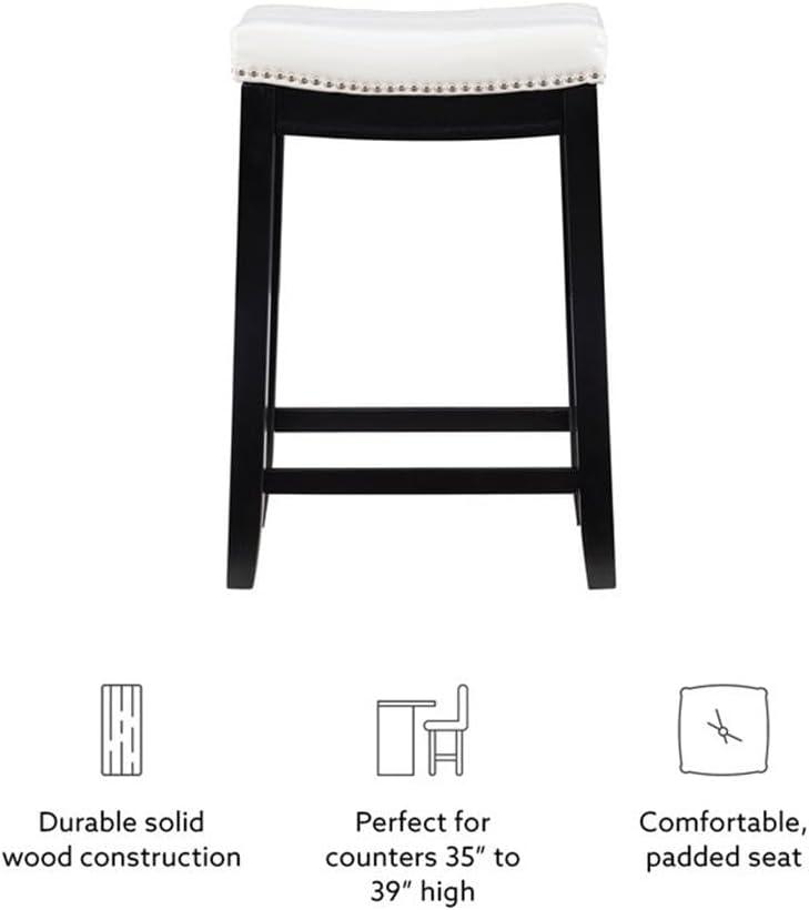 Linon Claridge Backless Counter Stool White Faux Leather Wood Frame in Black