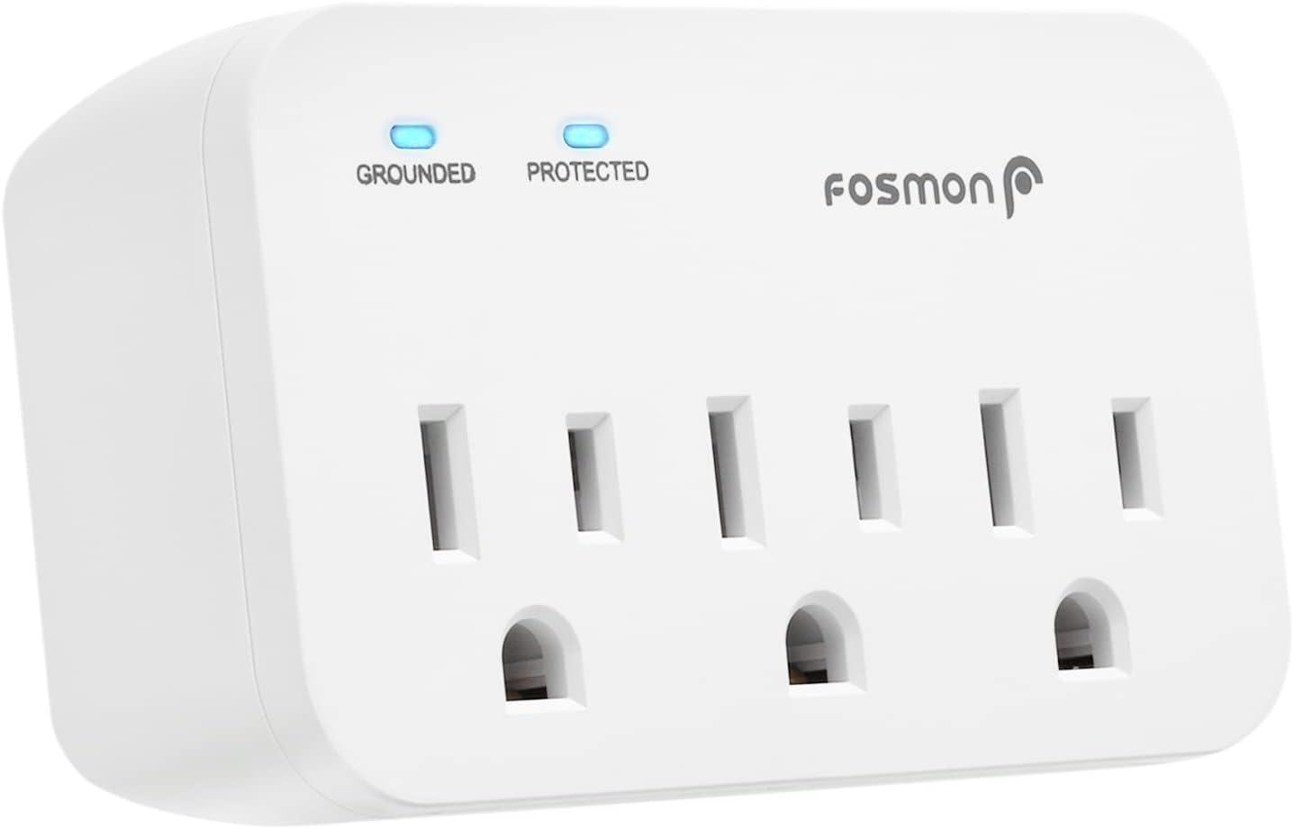 Fosmon [ETL Listed] 3-Outlet 1200J Surge Protector Outlet Extender, 3-Prong Outlet Splitter with Ground and Protected Indicator 125V/15A