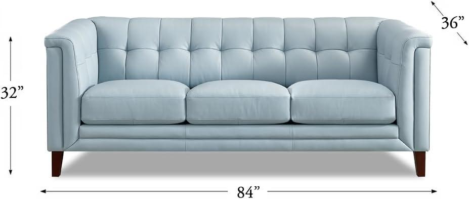 Arvo 84" Silver Gray Tufted Leather Sofa with Wood Legs