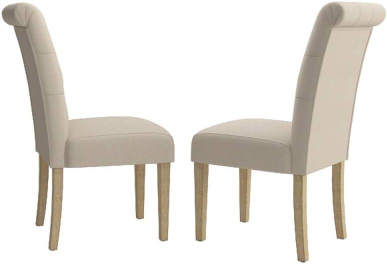 Roundhill Furniture Habit Solid Wood Tufted Parsons Dining Chair , Tan, Set of 2