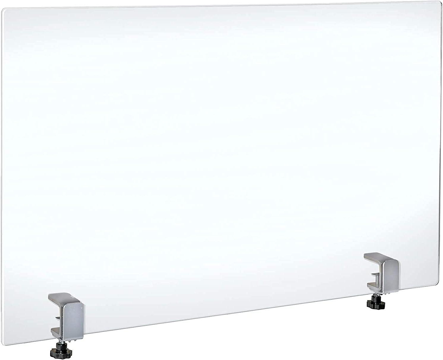 Clear Acrylic Floor Standing Sneeze Guard with Metal Clamps