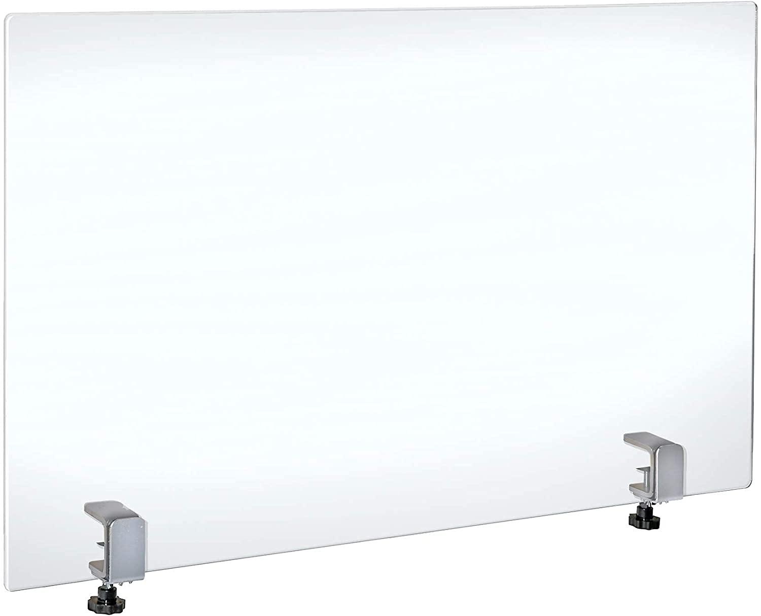 Clear Acrylic Floor Standing Sneeze Guard with Metal Clamps