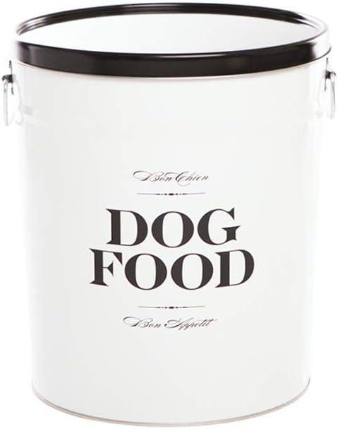 White and Black Airtight Metal Dog Food Storage Canister