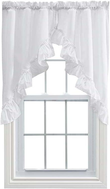 Stacey White Ruffled Rod Pocket Swag Valance