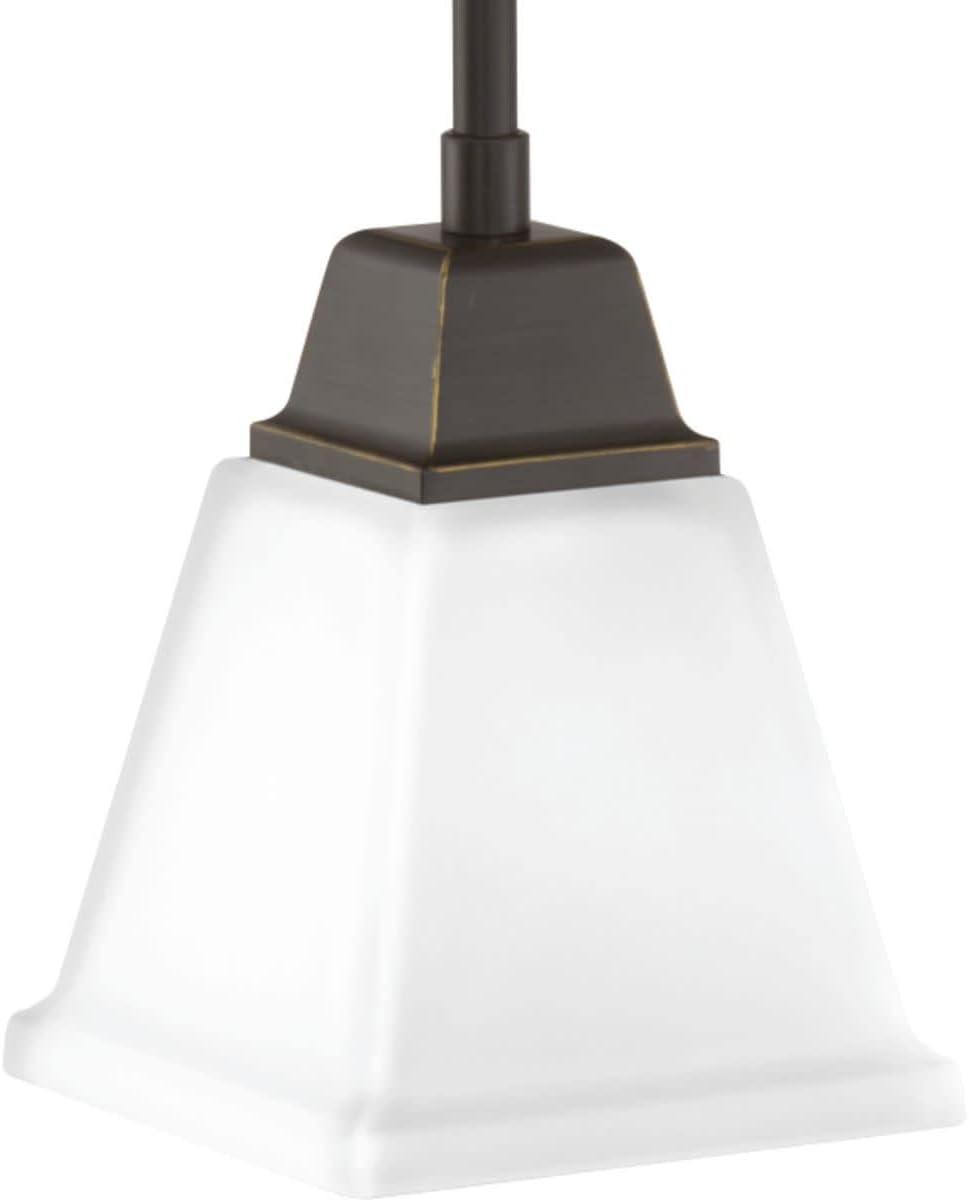 Progress Lighting, Clifton Heights, 1-Light Mini-Pendant, Antique Bronze, Etched Square Glass Shade