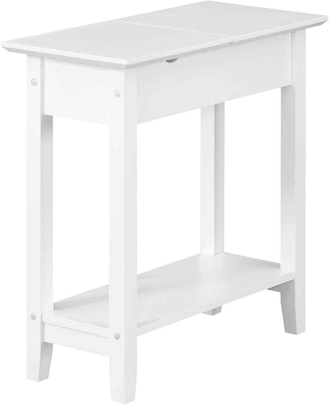 Convenience Concepts American Heritage Flip Top End Table with Charging Station and Shelf, White