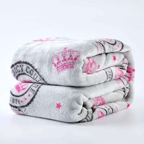 Juicy Couture Pink and White Plush Emblem Throw Blanket