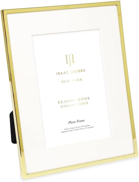 Isaac Jacobs 6x8 Matted 4x6 Gold Metal Picture Frame, Classic Metal Photo Frame Made For Tabletop & Hanging Display, Home and Office Dcor, Photo Gallery