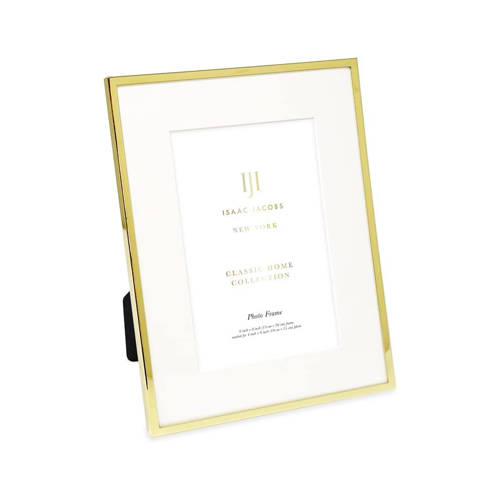 Isaac Jacobs 6x8 Matted 4x6 Gold Metal Picture Frame, Classic Metal Photo Frame Made For Tabletop & Hanging Display, Home and Office Dcor, Photo Gallery