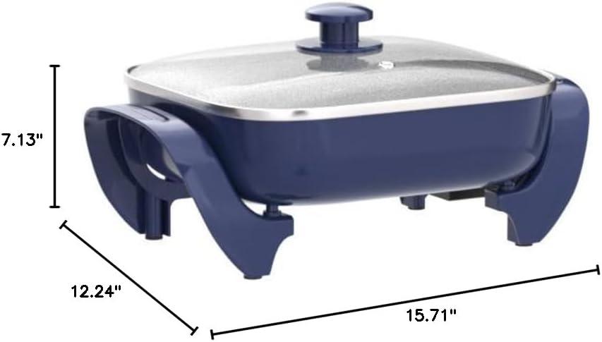 UZOPAL 12" 5QT Square Electric Skillet with Glass Vented Lid, PFAS-Free Ceramic Nonstick Interior