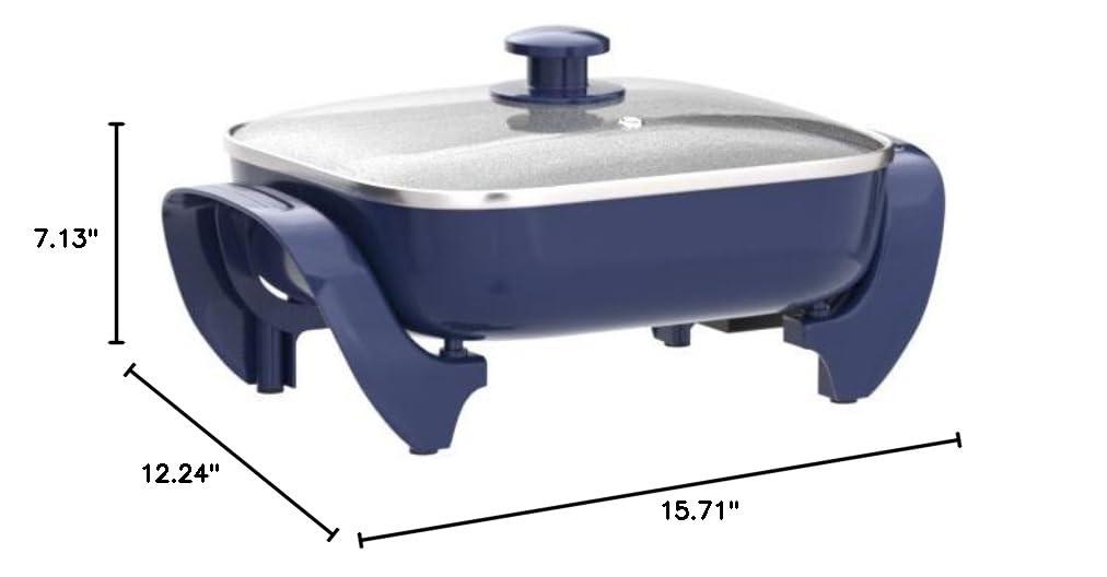 UZOPAL 12" 5QT Square Electric Skillet with Glass Vented Lid, PFAS-Free Ceramic Nonstick Interior