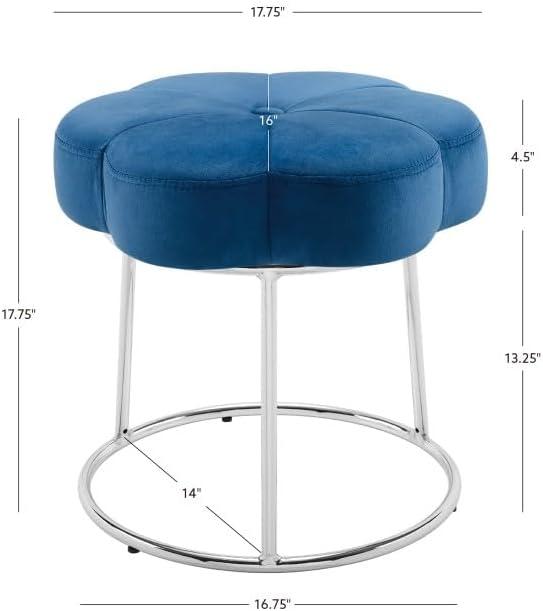 Navy Blue Velvet and Chrome Round Vanity Stool