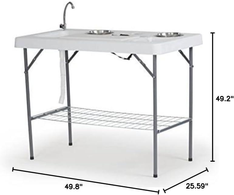 White Heavy Duty Plastic Fish Cleaning Table with Sink and Shelf