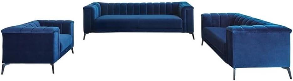 Coaster Company 3 Piece Contemporary Velvet Sofa And Loveseat Set Blue
