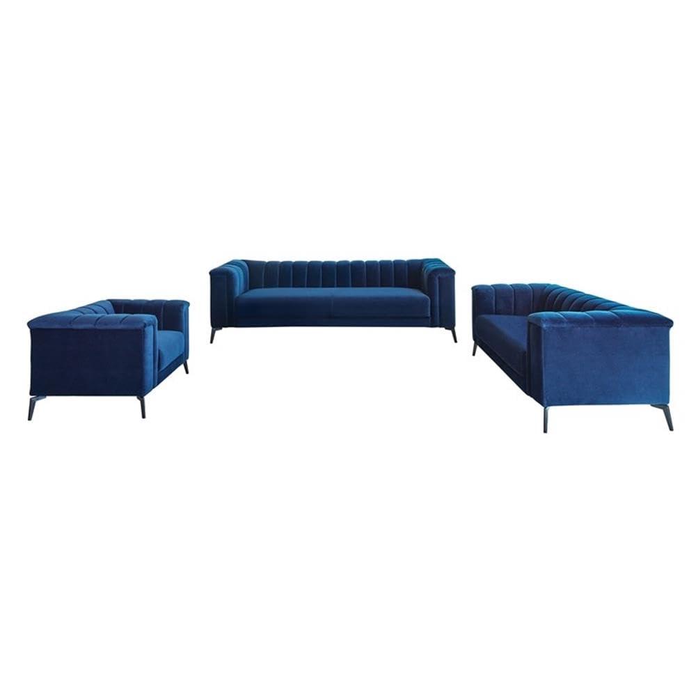 Coaster Company 3 Piece Contemporary Velvet Sofa And Loveseat Set Blue