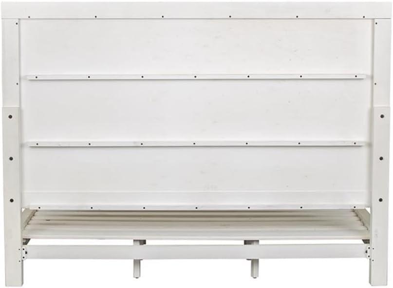 White Queen Platform Bed with Storage and Wood Headboard
