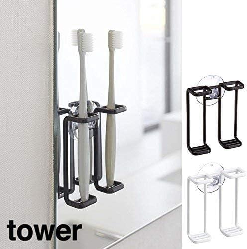 Tower Yamazaki Home Toothbrush Holder, Suction Cup Organizer For Bath, Steel, Water Resistant