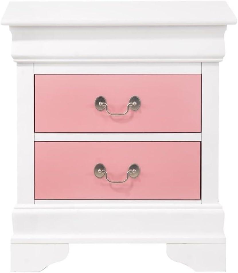 Pink and White Solid Wood 2-Drawer Nightstand