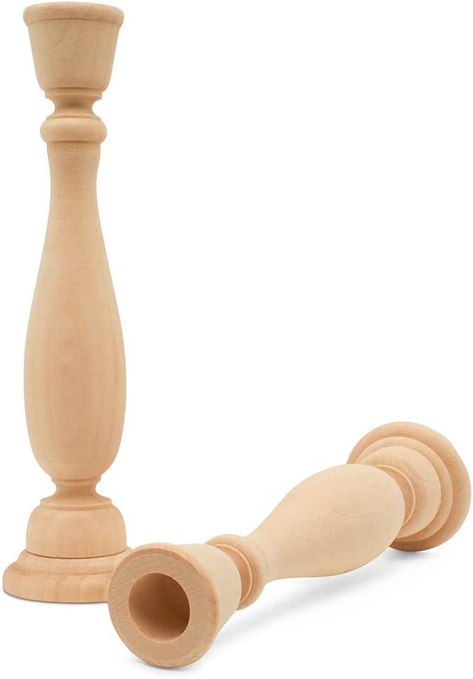 Unfinished Natural Wood Candlestick Holders Set of 4