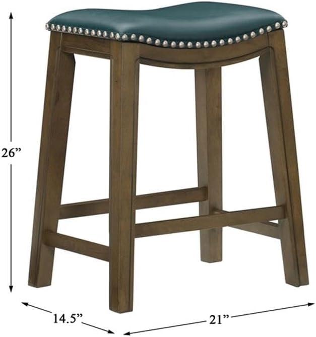 Homelegance 24" Counter Height Wooden Bar Stool Saddle Seat Barstool, Green