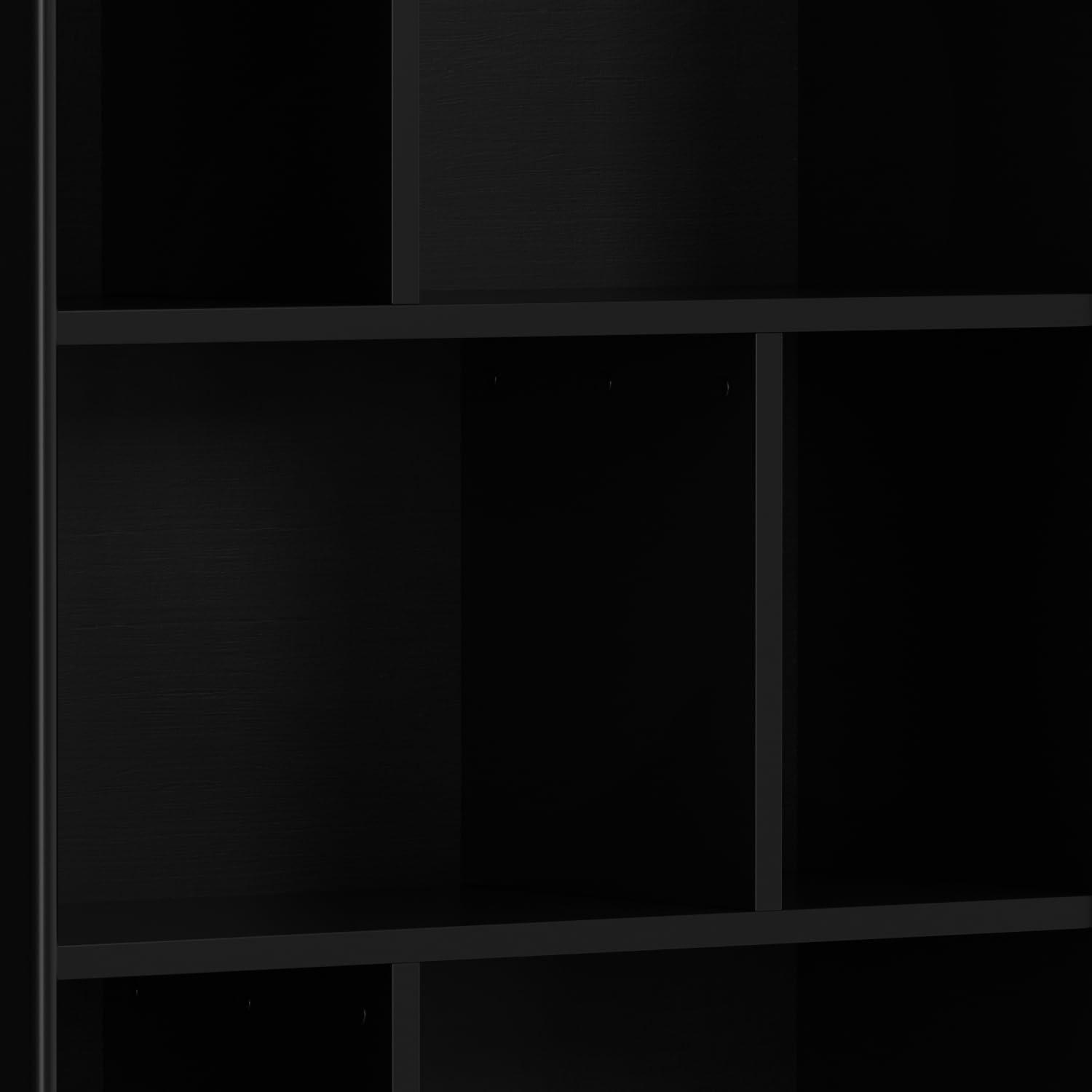 Simpli Home Draper SOLID HARDWOOD 64 inch x 35 inch Mid Century Modern Wide Bookcase and Storage Unit in Black