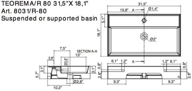 Scarabeo by Nameeks 8031/R Scarabeo By Nameeks Teorema 18'' Glossy White Ceramic Rectangular Bathroom Sink