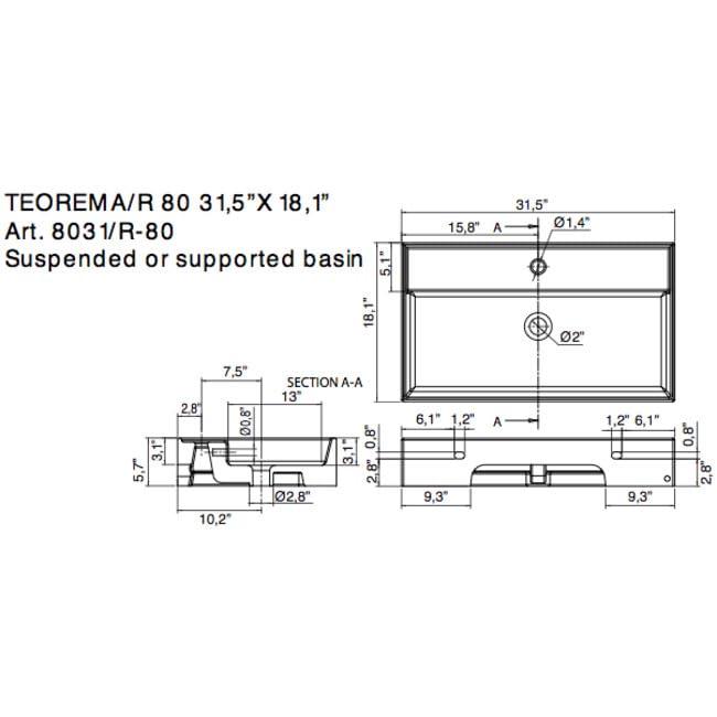 Scarabeo by Nameeks 8031/R Scarabeo By Nameeks Teorema 18'' Glossy White Ceramic Rectangular Bathroom Sink