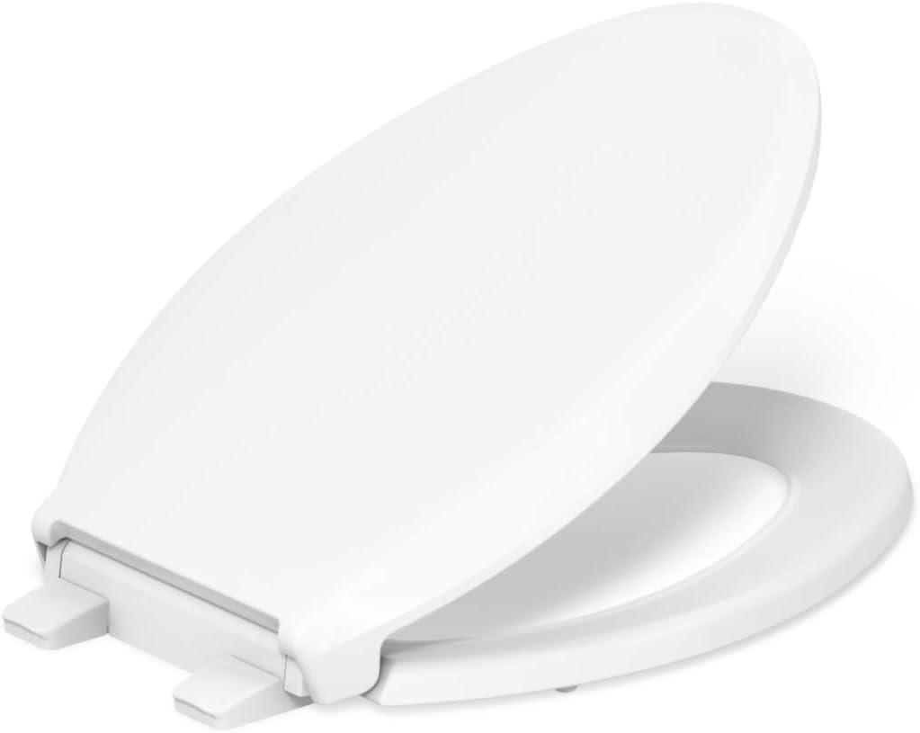 KOHLER 4636-RL-0 Cachet ReadyLatch Elongated Toilet Seat, Quiet-Close Lid and Seat, Countoured Seat, Grip-Tight Bumpers and Installation Hardware, White