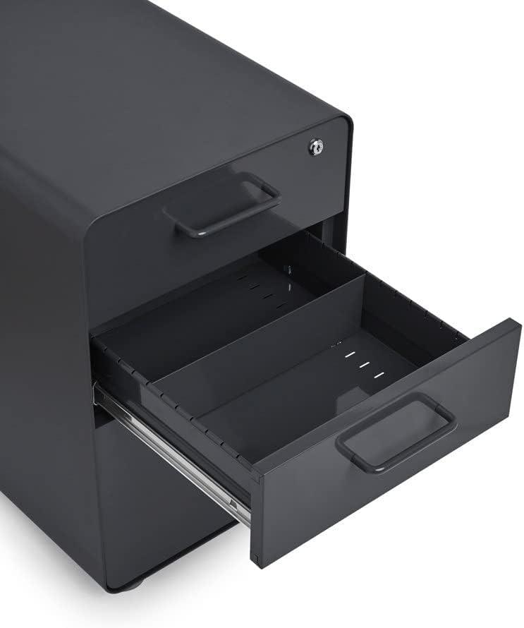 Charcoal Powder-Coated Steel 3-Drawer Lockable File Cabinet