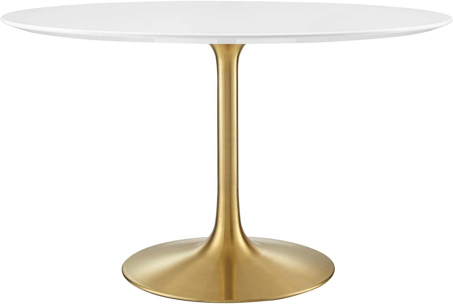 Modway Lippa 47" Round Wood & Metal Dining Table in Gold and White