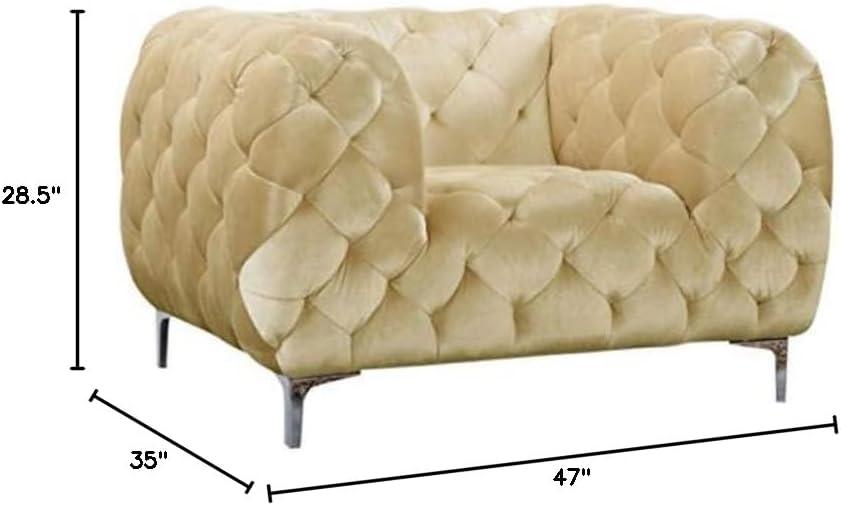Meridian Furniture Mercer Velvet Accent Chair in Beige and Chrome