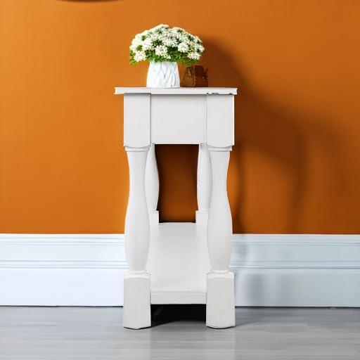 Merax Solid Wood Sofa Table with 3 Storage Drawers, 63 Inch Long Wood Console Table with Bottom Shelf, Retro Entryway Table for Living Room Hallway, Antique White