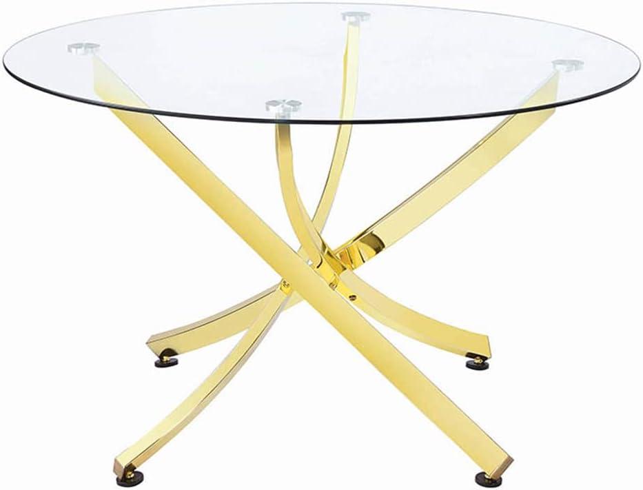 Beckham Round Dining Table Brass and Clear