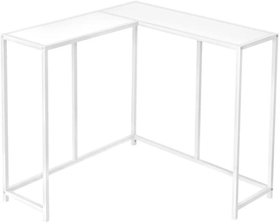 Modern L-Shaped White Laminate & Metal Corner Console Table