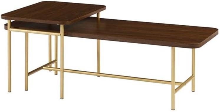 2-Piece Modern Wood Nesting Coffee Table - Dark Walnut / Gold