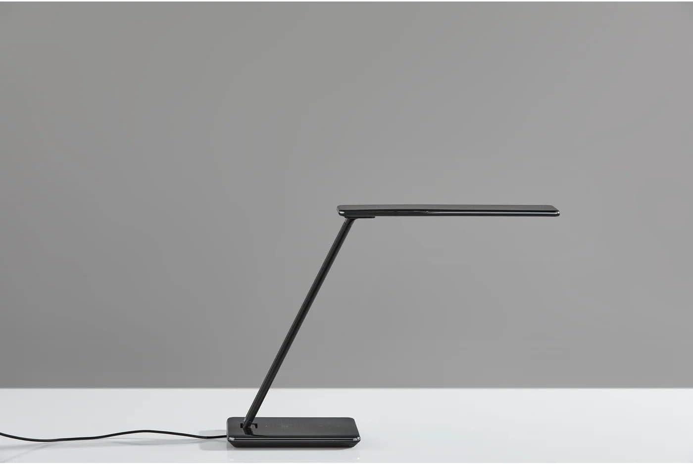 Glossy Black LED Desk Lamp with Touch Sensor and Wireless Charging