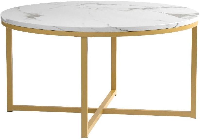 Elegant 36" Round Marble and Gold Metal Accent Coffee Table