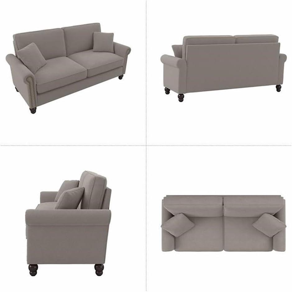 Bush Furniture 73 Inch Living Room Sofa, Pet-Friendly Couch with Fabric Upholstery and Nailhead Trim, Traditional, Coventry Collection, Beige Herringbone