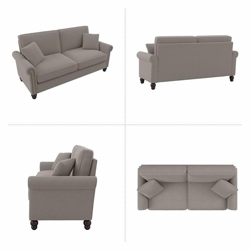 Bush Furniture 73 Inch Living Room Sofa, Pet-Friendly Couch with Fabric Upholstery and Nailhead Trim, Traditional, Coventry Collection, Beige Herringbone