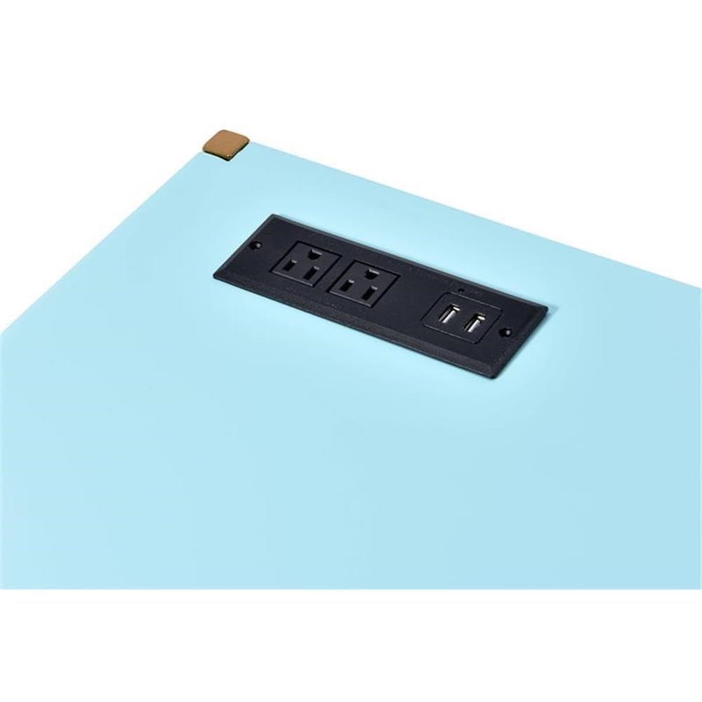 42" Midriaks Writing Desk Baby Blue/Gold Finish - Acme Furniture: Chic Office Furniture with USB Ports