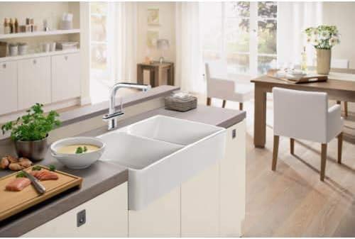 White Fireclay Double Bowl Farmhouse Kitchen Sink