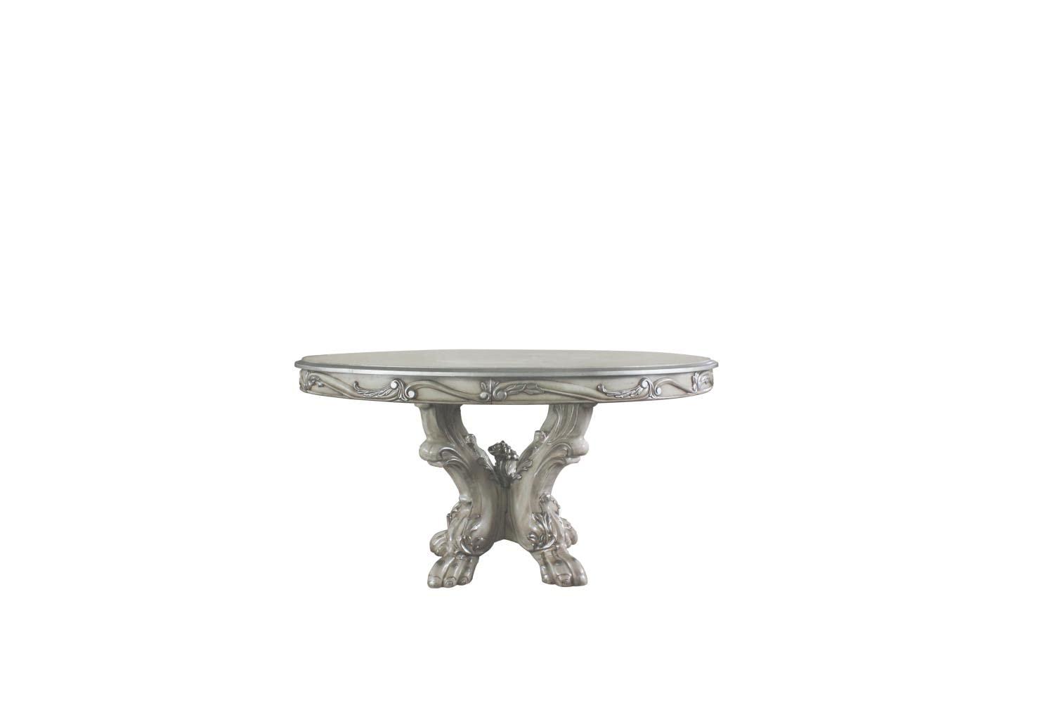 60" Dresden Dining Table Vintage Bone White - Acme Furniture: Wood Pedestal Base, Seats 4
