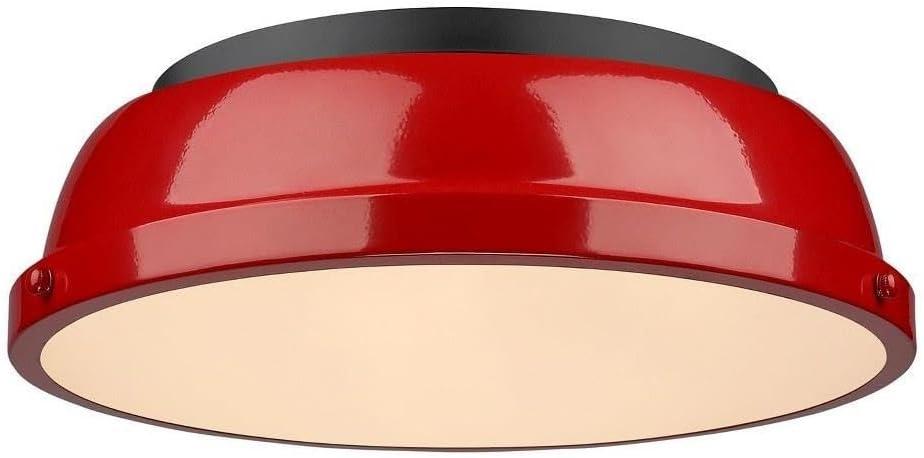 Matte Black and Red Shade Flush Mount Light