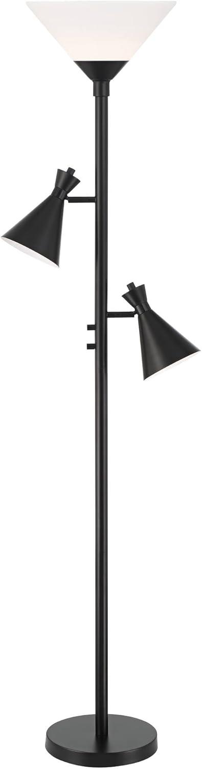 Possini Euro Design Ballard Modern 72" Tall Standing Floor Lamp Skinny Tree Torchiere with Side Lights Dimmable Black Metal Living Room Bedroom House