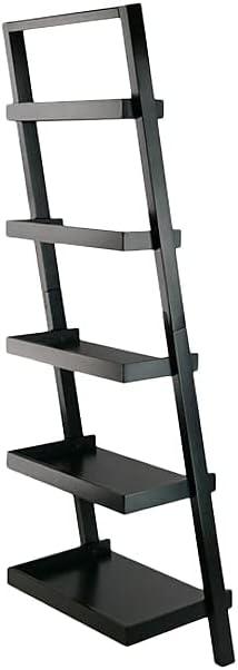 69.36" Bellamy Leaning Shelf Black - Winsome: 5-Tier, Space-Saving, Solid Wood, Wall Secure Bookcase