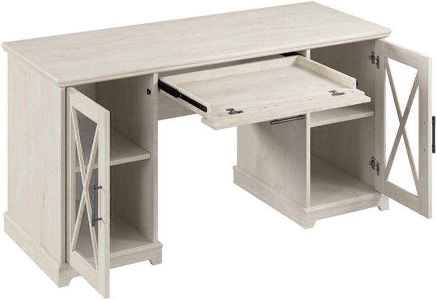 Bush Lennox Engineered Wood Desk with Keyboard Tray in Linen White Oak