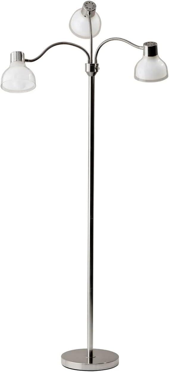 69" 3 Arm Presley Floor Lamp Light Silver - Adesso: Adjustable Gooseneck, ETL Listed