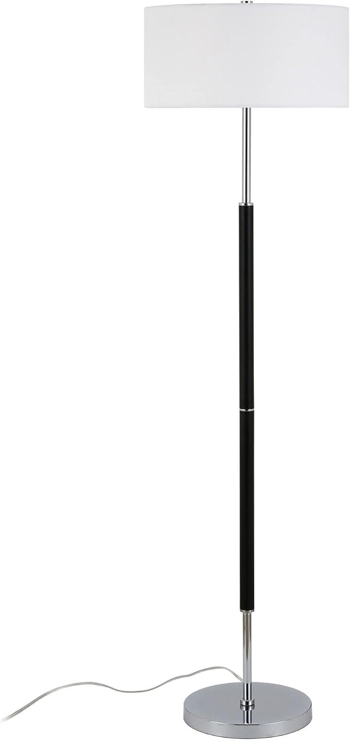 Evelyn&Zoe Simone 2-Light Floor Lamp with Fabric Shade, Cool Gray/Polished Nickel/White